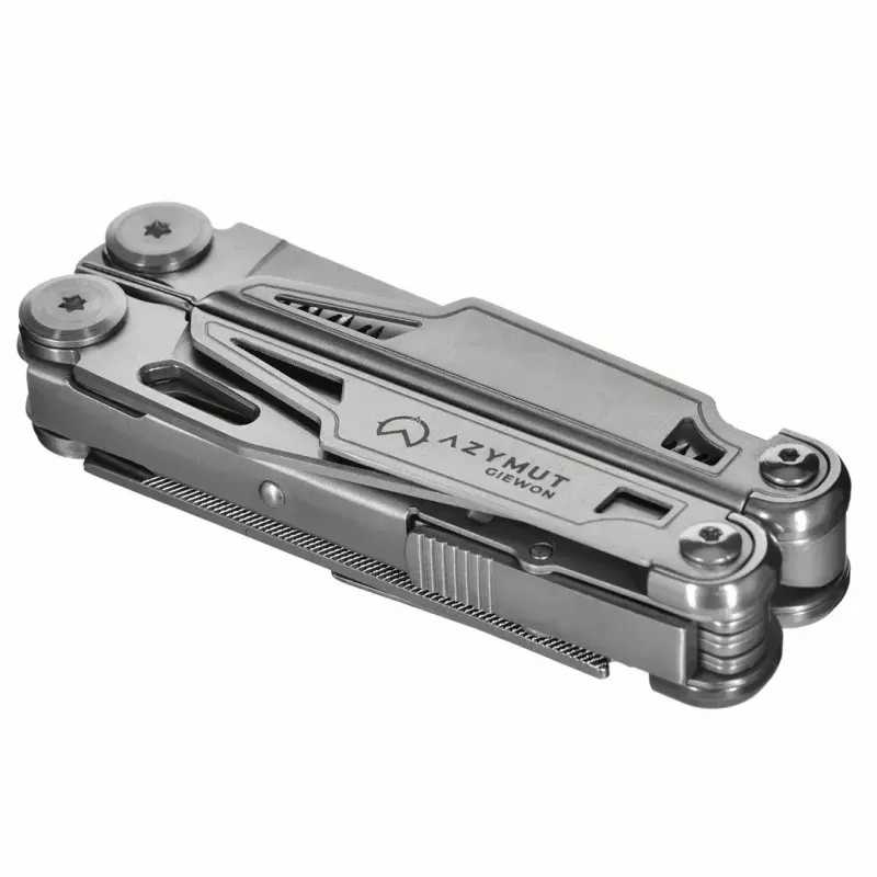Multitool AZYMUT H2038 pełnowymiarowe narzędzie wielofunkcyjne — 14 narzędzi, 16,2 cm po rozłożeniu, 10,1 cm po złożeniu, 264 g, stal 420/7CR13, kabura skórzana
