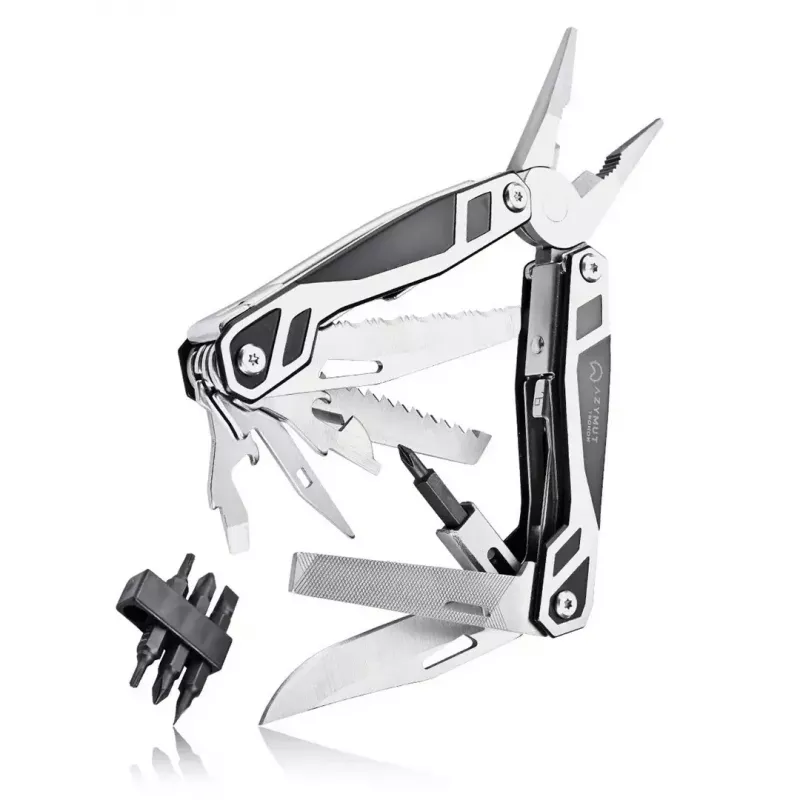 Multitool AZYMUT Trohon H-P2010121 — pełnowymiarowe 12-funkcyjne szczypce ze stali nierdzewnej, 8 bitów, składana długość 10,5 cm, 381 g