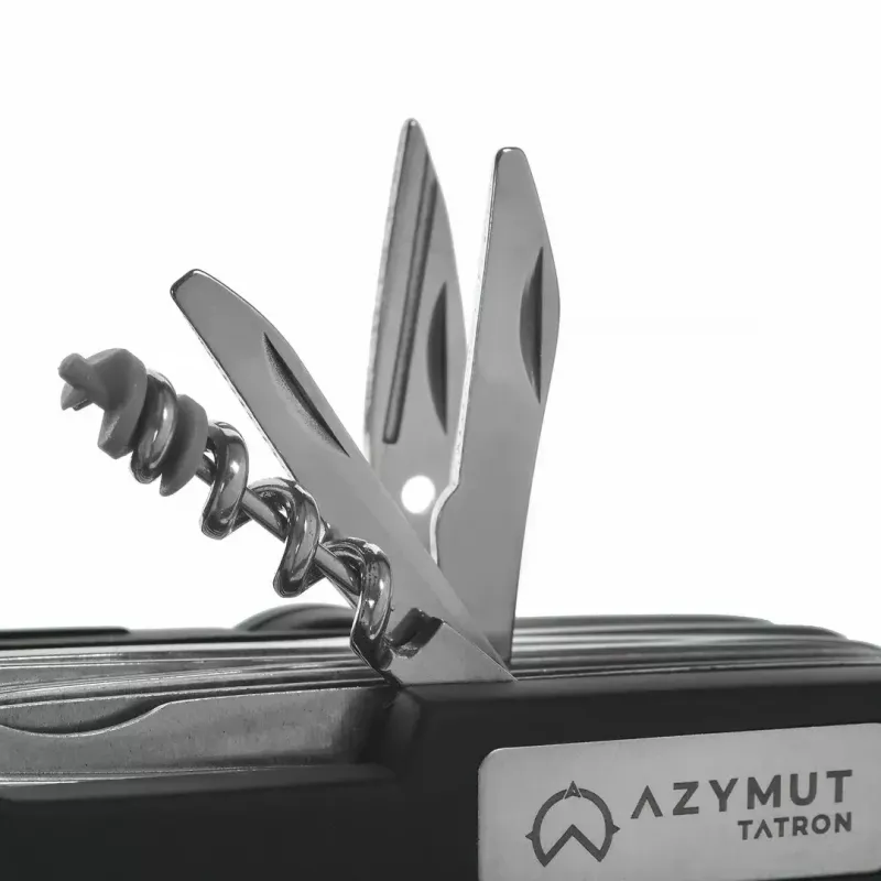 Nóż składany AZYMUT Tatron wielofunkcyjny nóż składany 25 narzędzi, stal nierdzewna, 9 cm po złożeniu, 200 g, skórzany pokrowiec