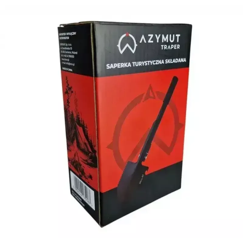 Składana łopata taktyczna AZYMUT Trapper — stal nierdzewna, czarna, 410 mm, 565 g