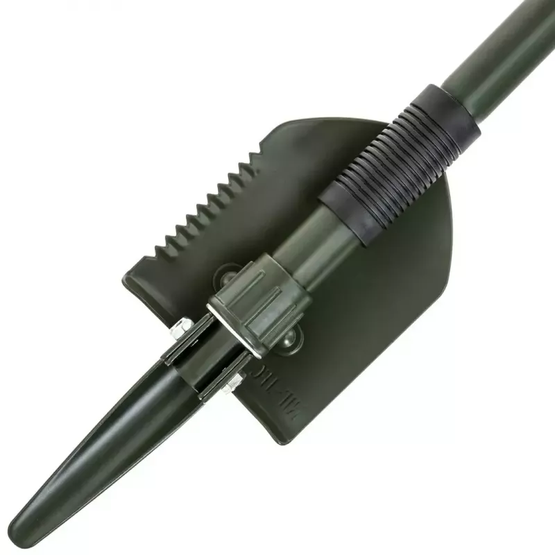 Składana łopata Mil-Tec Mini II — kompaktowe narzędzie saperskie, długość 405 mm, szerokość ostrza 100 mm, masa 560 g, składana (15,5 x 10 x 6,5 cm)