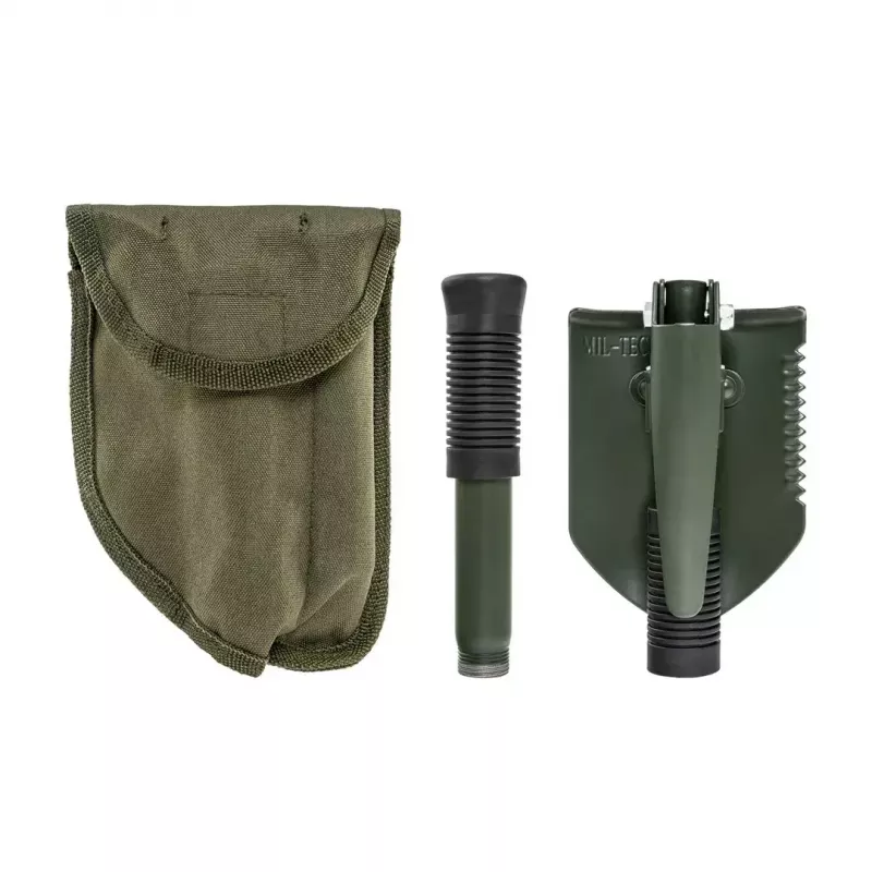 Składana łopata Mil-Tec Mini II — kompaktowe narzędzie saperskie, długość 405 mm, szerokość ostrza 100 mm, masa 560 g, składana (15,5 x 10 x 6,5 cm)