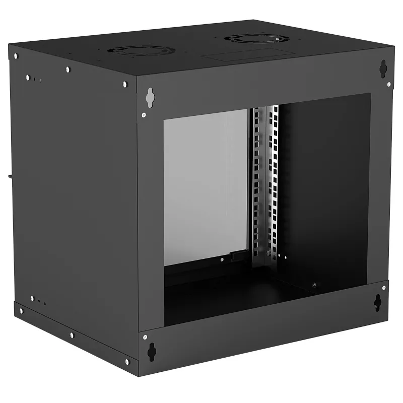 Wall-mounted 9U sieciowy rack INTELLINET 19 inch (540×487×400 mm) Czarny, glass front, IP20