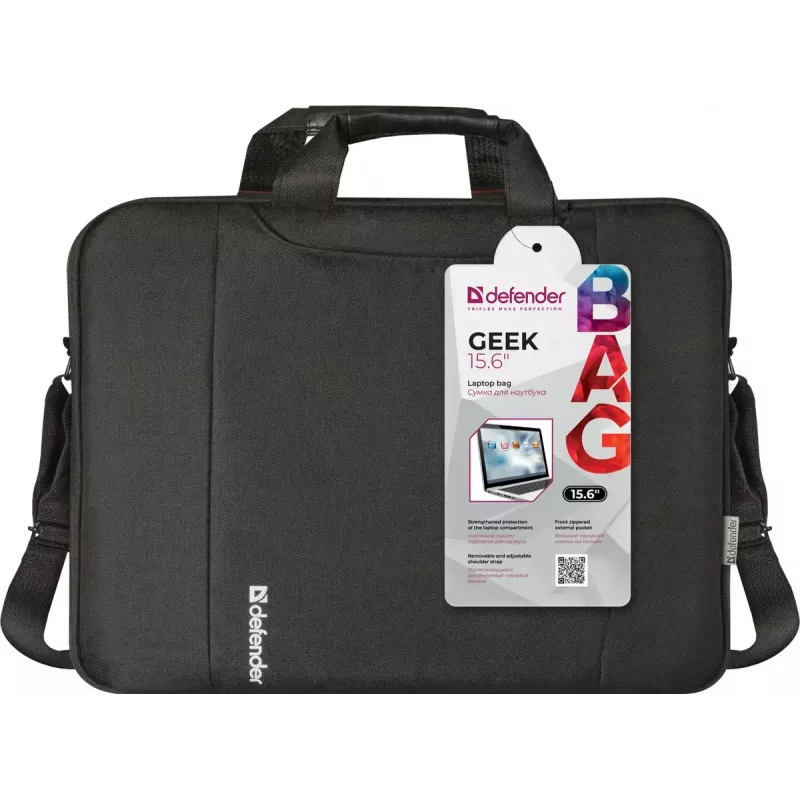 Torba na laptopa DEFENDER 15,6 cala (39,6 cm) — poliester, odpinany pasek na ramię, zamek błyskawiczny, czarna