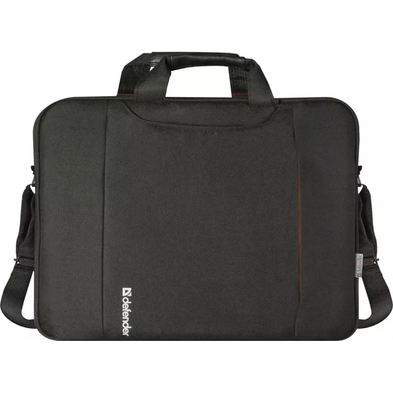 Torba na laptopa DEFENDER 15,6 cala (39,6 cm) — poliester, odpinany pasek na ramię, zamek błyskawiczny, czarna