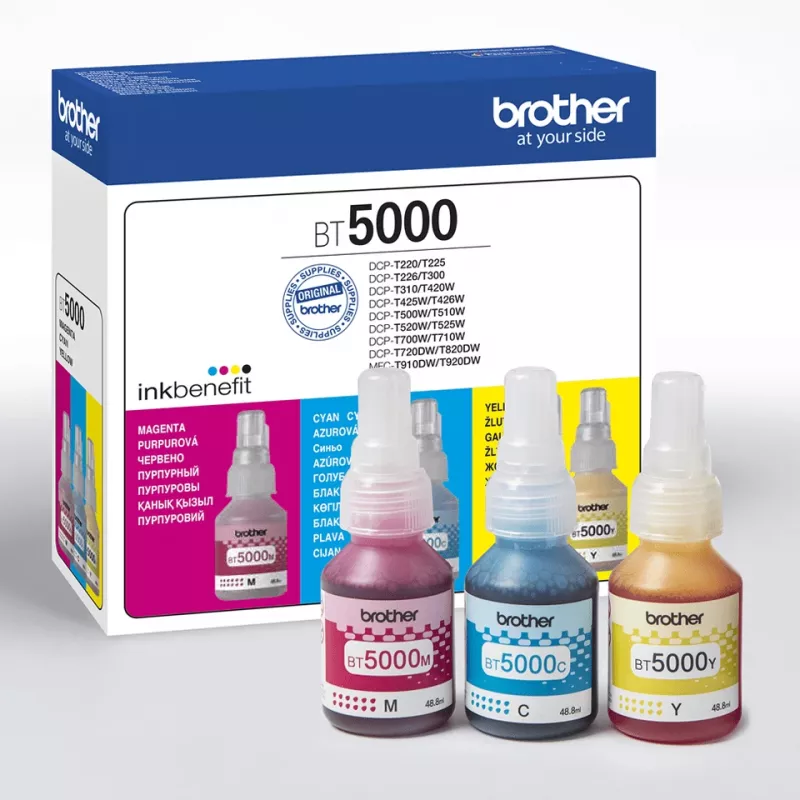 Zestaw wkładów atramentowych Brother BT-5000C, zamiennik, zestaw 3 kolorów (turkusowy, purpurowy, żółty), 3 szt., 48,8 ml, 5000 stron
