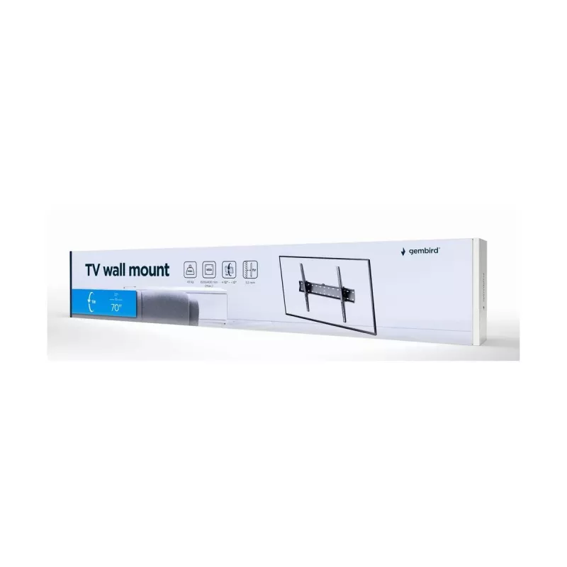 Gembird WM-70T-02 uchwyt ścienny do telewizora 37–70 cali, maks. 40 kg, VESA 200×200–600×400, pochylenie ±12°, odległość od ściany 5,3 cm, stal, czarny