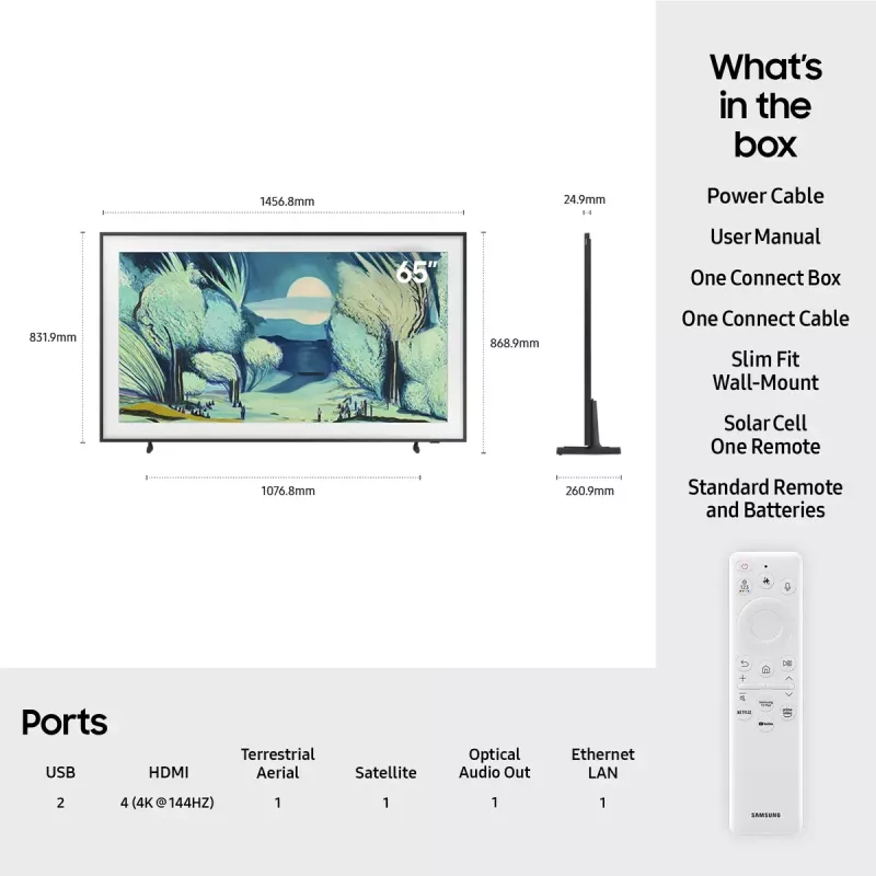 Telewizor Samsung QE65LS03FAUXXH 65 cali The Frame QLED 4K HDR Smart TV, 3840×2160, Tizen, 120Hz