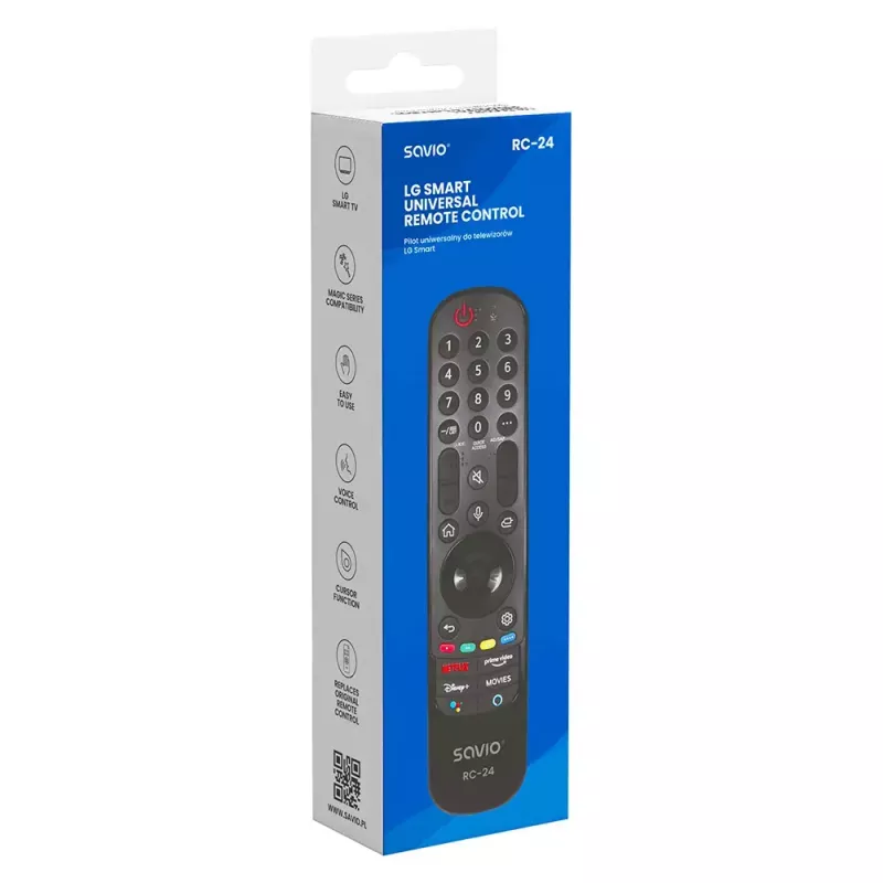 Pilot uniwersalny SAVIO RC-24 IR bezprzewodowy do TV, czarny, przyciskowy, zasięg 10 m, obsługa 1 urządzenia