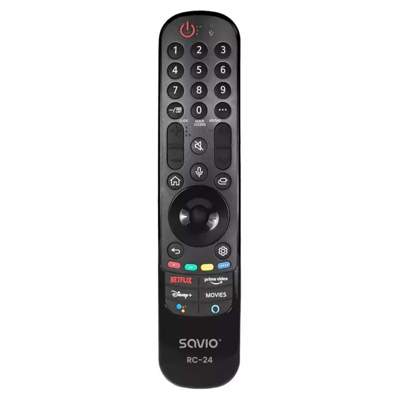 Pilot uniwersalny SAVIO RC-24 IR bezprzewodowy do TV, czarny, przyciskowy, zasięg 10 m, obsługa 1 urządzenia