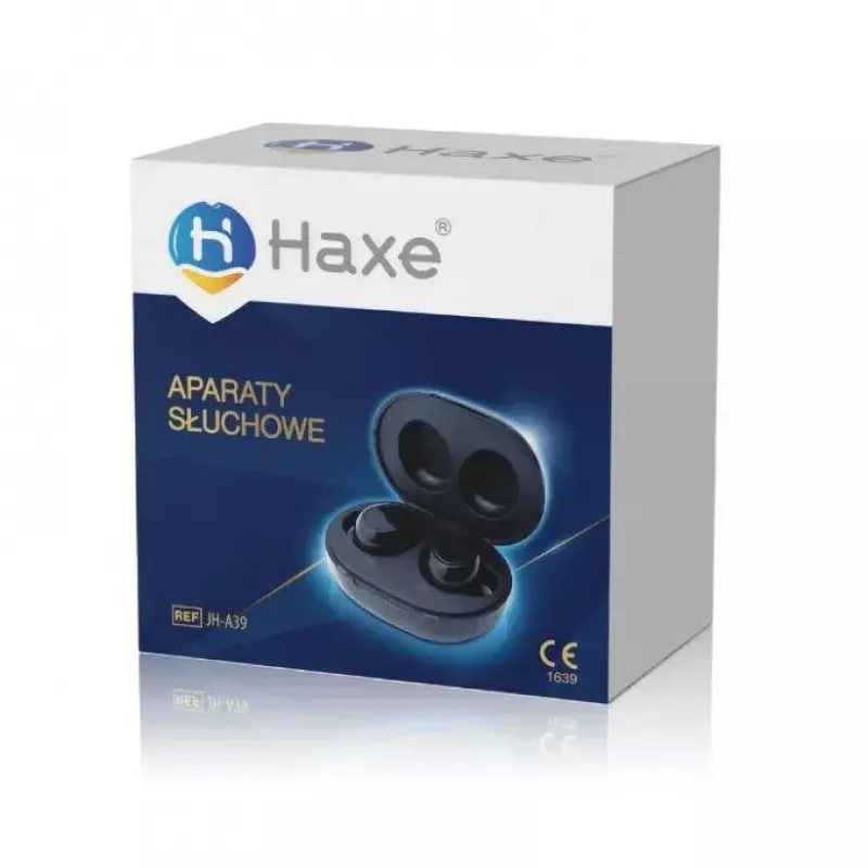 Wzmacniacz słuchu Haxe JH-A39 douszny, akumulatorowy, wzmocnienie 35 dB, 400–4500 Hz, 6 poziomów głośności, etui ładujące