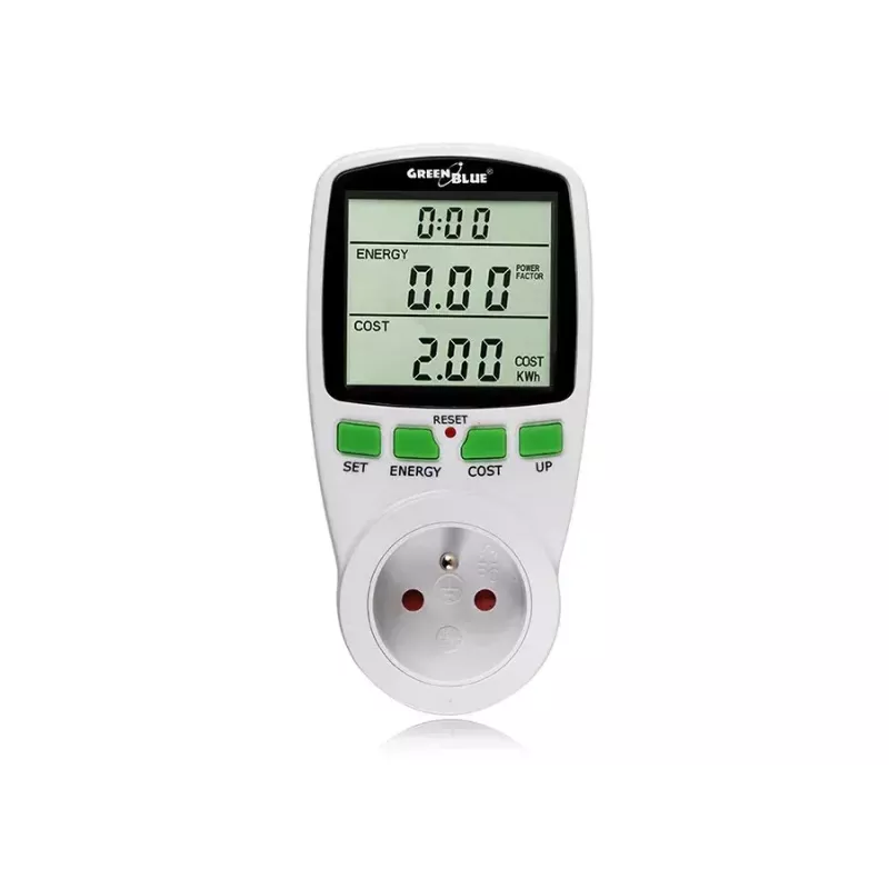 Watomierz GreenBlue GB202 miernik mocy 0–9999 W, maks. 3600 W, 220–240 V, 16 A, wyświetlacz LCD
