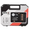 Analogowy manometr YATO YT-73022 0–20 bar, tarcza 75 mm, stal węglowa, wąż 0,5 m, 4 mosiężne adaptery, walizka