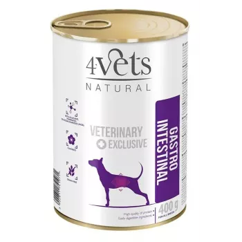Mokra karma dla psów 4vets Natural Gastro Intestinal 400 g — terapeutyczna dieta mokra wspomagająca układ pokarmowy, indyk, 7,5% białka, 5,5% tłuszczu, bezglutenowa i bez laktozy