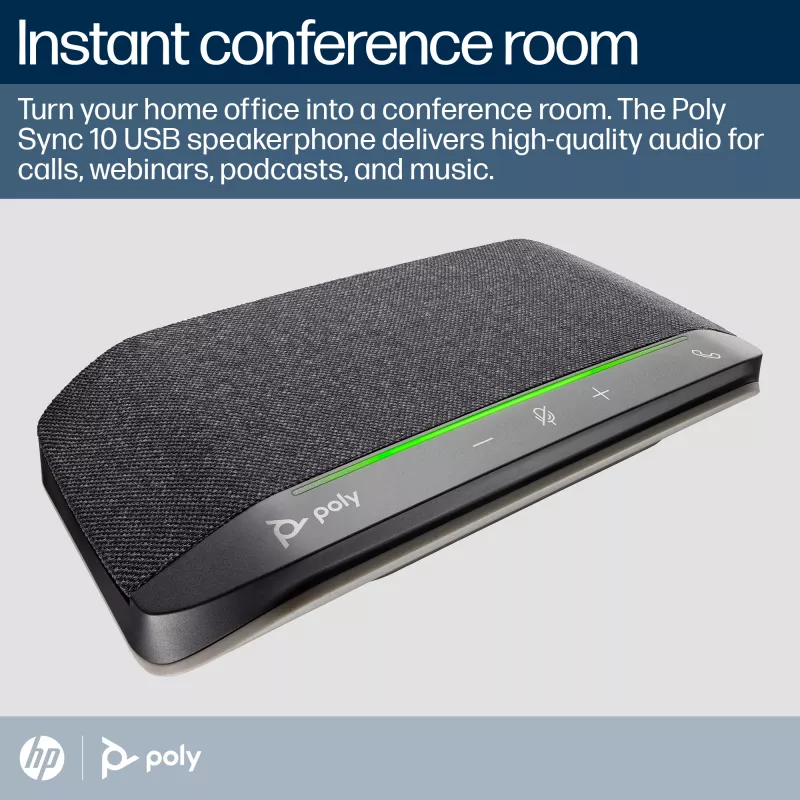 HP Poly Sync 10 głośnik + kabel USB-A na USB-C, PC, czarny, 0,715 m, Windows 10, Windows 11, MacOS, 100–7800 Hz