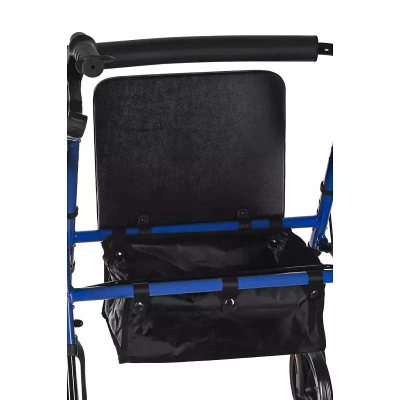 Chodzik rehabilitacyjny ActionMed CH100AM — lekki aluminiowy 4-kołowy, regulowana wysokość 700–937 mm, siedzisko 35×32 cm, maks. obciążenie 136 kg, składany