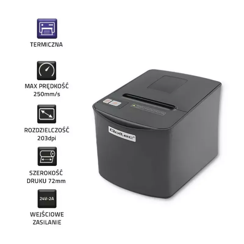 Drukarka termiczna do paragonów QOLTEC 50256 z interfejsem USB — kompaktowa drukarka POS