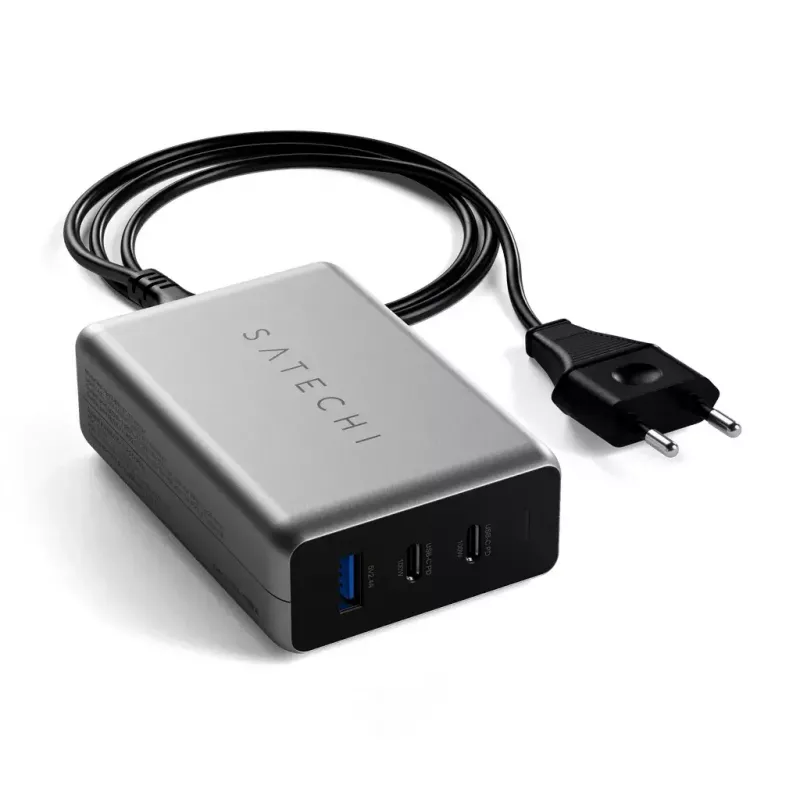 Ładowarka do urządzeń mobilnych Satechi ST-TC100GM-EU, 100 W, 2× USB-C, wejście AC 100–240 V, szara