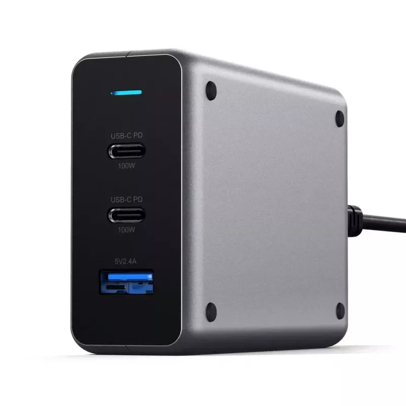 Ładowarka do urządzeń mobilnych Satechi ST-TC100GM-EU, 100 W, 2× USB-C, wejście AC 100–240 V, szara