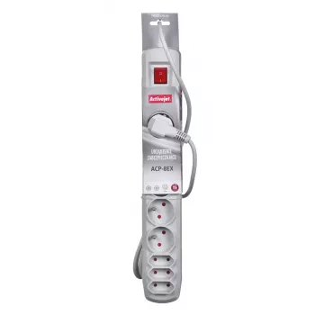 Listwa zasilająca ActiveJet APN-8G/5M-GR — 8 gniazd AC (typ E/C), kabel 5 m, 10 A, 230 V, szary