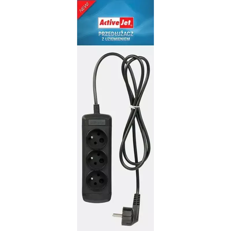 Listwa zasilająca ActiveJet 3GNU-1.5M-C — 3 gniazda, kabel 1,5 m, 230 V, 10 A, czarna