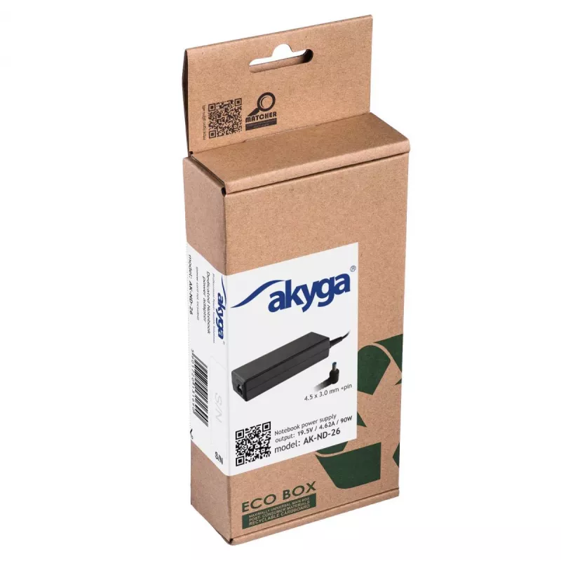 Zasilacz Akyga AK-ND-26 do laptopów, 90W, 19,5V, 4,62A, AC-DC, czarny