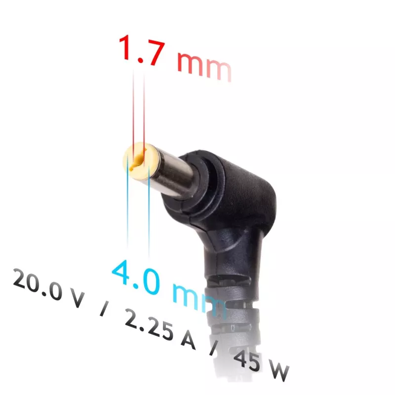 Zasilacz Akyga AK-ND-50 do laptopów, 20 V 2,25 A 45 W, złącze 4,0×1,7 mm, kabel 1,2 m, czarny