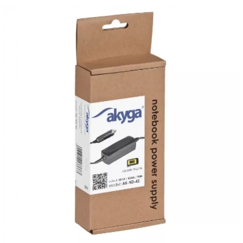 Zasilacz do notebooka AKYGA - 20 V / 4,5 A, 90 W, wtyczka cienki Tip (znana również jako kwadratowa żółta)
