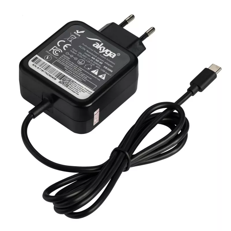 Zasilacz Akyga AK-ND-60, uniwersalny 45 W, wejście 100–250 V, czarny, 0,183 kg
