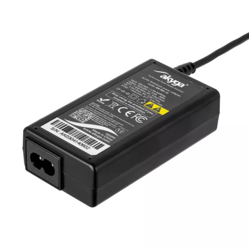Ładowarka biurkowa Akyga AK-NU-12 do laptopów, 65 W, wyjście 1–3,5 V, wejście 18,5–20 V, prąd zmienny, czarna