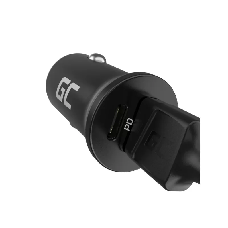 Ładowarka samochodowa zielony Cell CADM-GC-38AC 38W, 1x USB-C (PD 3.0) + 1x USB-A, obudowa aluminiowa, czarna