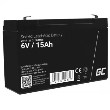 UPS battery zielony Cell AGM40 — VRLA AGM 6V 14Ah, sealed lead‑acid, 94×50×151 mm, 1.8 kg