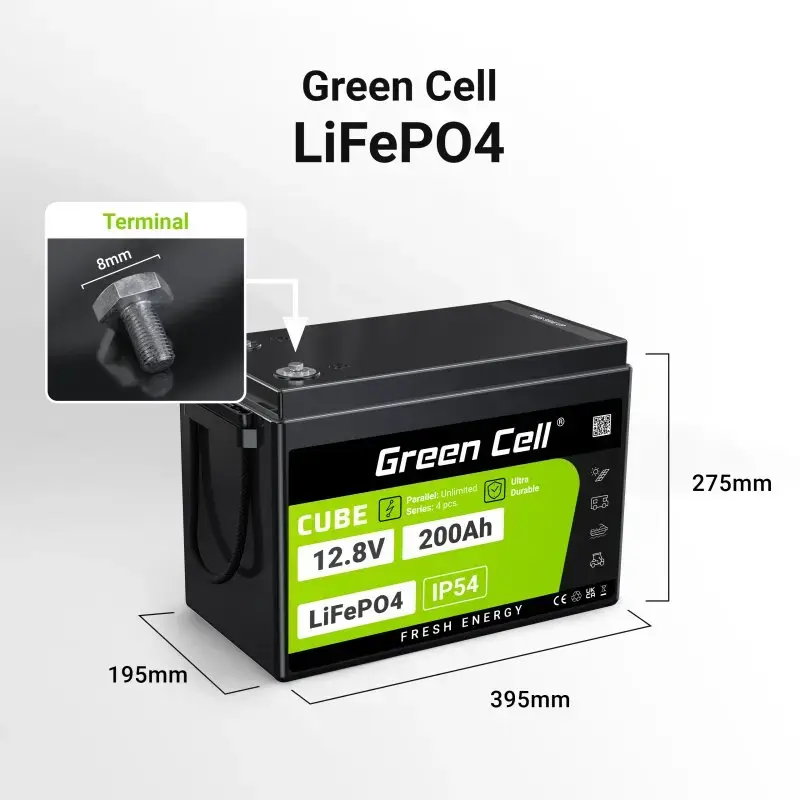 Bateria UPS Green Cell LFPGC12V200AH Litowo-żelazowo-fosforanowa 12,8 V 200 Ah, 395×195×275 mm, 20,5 kg