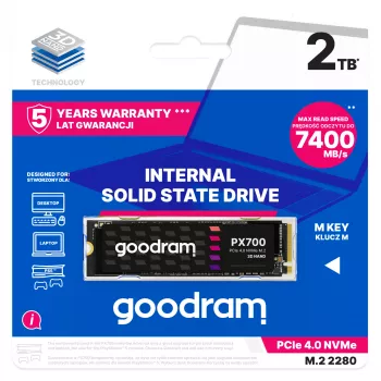 Goodram PX700 SSD SSDPR-PX700-02T-80 wewnętrzny dysk SSD 2 TB M.2 PCI Express 4.0 NVMe 3D NAND