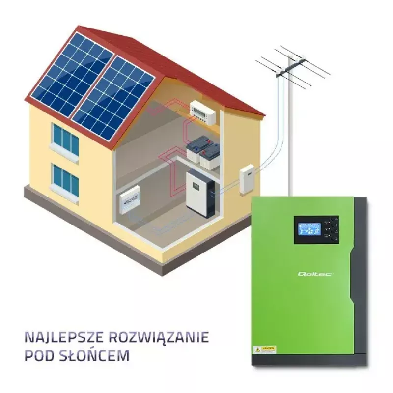 Qoltec 53886 hybrydowy inwerter solarny Off-Grid, 3,5 kW, 100 A MPPT, 24 V, czysty sinus