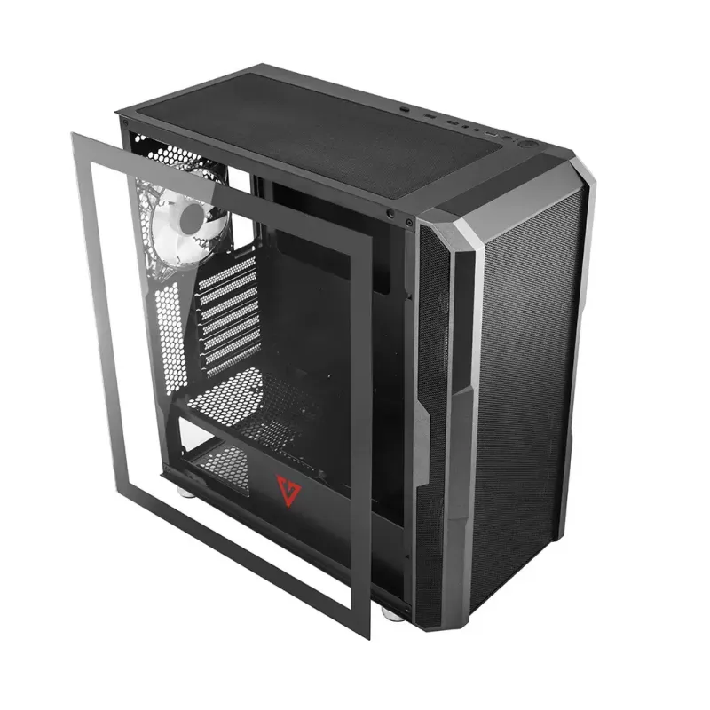 Obudowa PC MODECOM AMIRANI ARGB Midi Tower, czarna, szkło hartowane, 2 wentylatory 200 mm z przodu + 1 wentylator 120 mm z tyłu, USB-A 2x, USB-C 1x, obsługa ATX/ITX, GPU do 35 cm