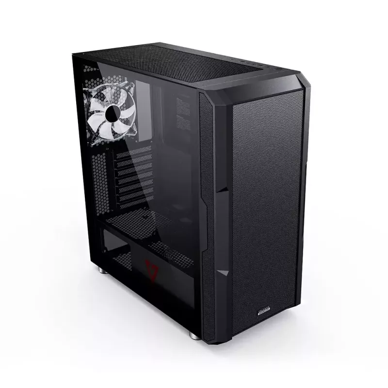Obudowa PC MODECOM AMIRANI ARGB Midi Tower, czarna, szkło hartowane, 2 wentylatory 200 mm z przodu + 1 wentylator 120 mm z tyłu, USB-A 2x, USB-C 1x, obsługa ATX/ITX, GPU do 35 cm