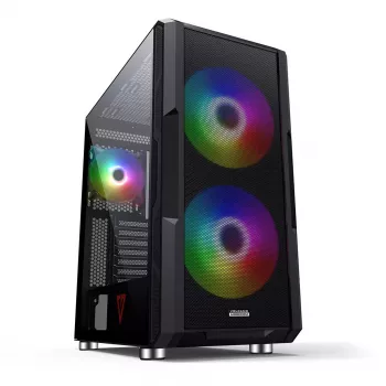 Obudowa PC MODECOM AMIRANI ARGB Midi Tower, czarna, szkło hartowane, 2 wentylatory 200 mm z przodu + 1 wentylator 120 mm z tyłu, USB-A 2x, USB-C 1x, obsługa ATX/ITX, GPU do 35 cm