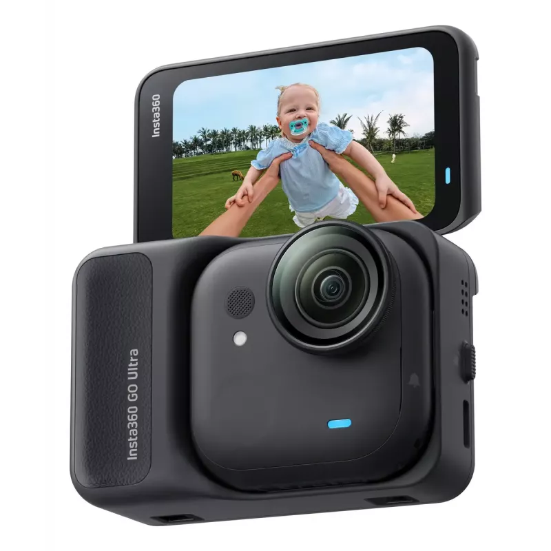 Kamera sportowa akcji Insta360 GO Ultra Standard Czarny — 4K Ultra HD 3840×2880, sensor 1/1,28 cala, 240 fps, Wi‑Fi, wbudowany wyświetlacz, MicroSD, 52,9 g