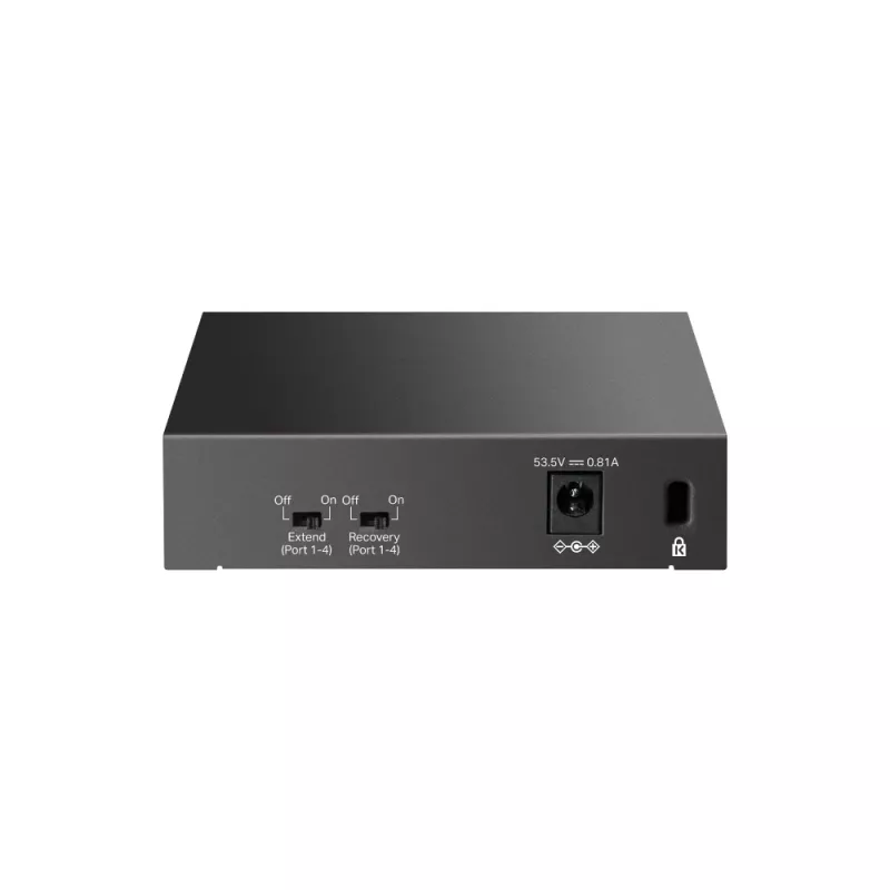 Niezarządzalny przełącznik TP‑LINK LS105P, 5 portów Fast Ethernet (10/100), 4 porty PoE, przepustowość przełączania 1 Gbit/s, bez wentylatora, czarny
