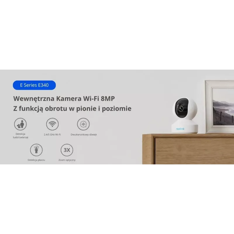 IP kamera bezpieczeństwa typu bullet Reolink E340 8MP, 4K (3480×2160), PoE/2.4/5 GHz Wi‑Fi, microSD, IP67, 30 fps