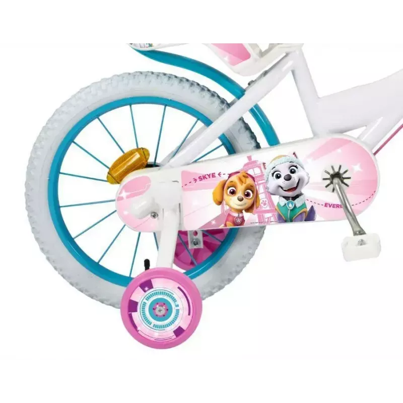 Rower dziecięcy Toimsa 16 cali model 1681 — rama stalowa, 16-calowe koła pompowane, przednie i tylne hamulce szczękowe, z kółkami bocznymi i koszykiem (PAW Patrol)