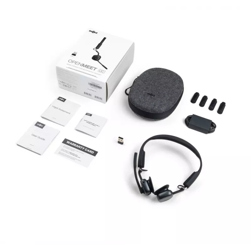 SHOKZ OpenMeet UC Bezprzewodowy Słuchawkowy Zestaw Konferencyjny z Technologią Kostną Bluetooth z Adapterem USB-A