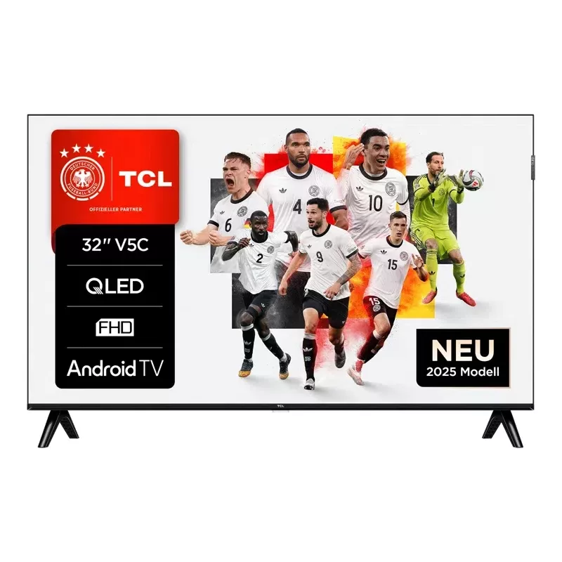 TCL 32V5C 32 cale QLED Full HD Smart TV, Android TV, 1920×1080, 60 Hz, 2×HDMI, Wi‑Fi, Bluetooth, 20 W, Czarny