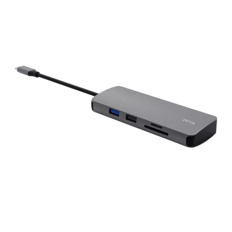 Hub USB Type-C TRUST 25672 — HDMI, RJ-45, USB 3.2 Gen 1 Type-A/Type-C, SD/MicroSD, szary