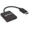 Manhattan DisplayPort 1.2 do 2-portowego rozdzielacza DisplayPort 1.2 z MST, 4K@30Hz, zasilany przez USB-A, funkcja ściany wideo, czarny, MST = transport wielostrumieniowy, 3-letnia gwarancja