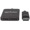 Manhattan DisplayPort 1.2 do 2-portowego rozdzielacza DisplayPort 1.2 z MST, 4K@30Hz, zasilany przez USB-A, funkcja ściany wideo, czarny, MST = transport wielostrumieniowy, 3-letnia gwarancja