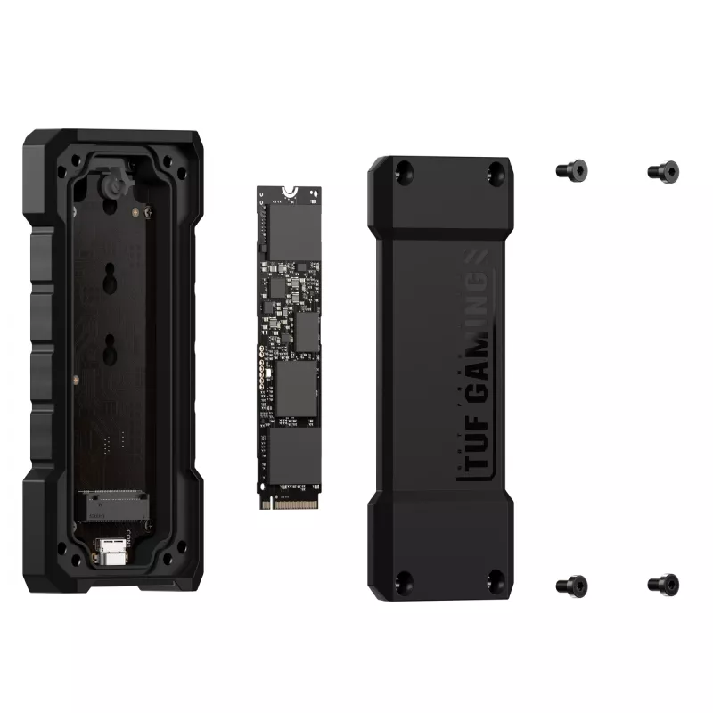 SSD enclosure ASUS TUF Gaming A2 Czarny for M.2 PCIe / SATA, USB 3.2 Gen 2x2 20 Gbit/s, up to 4 TB, aluminium, IP68