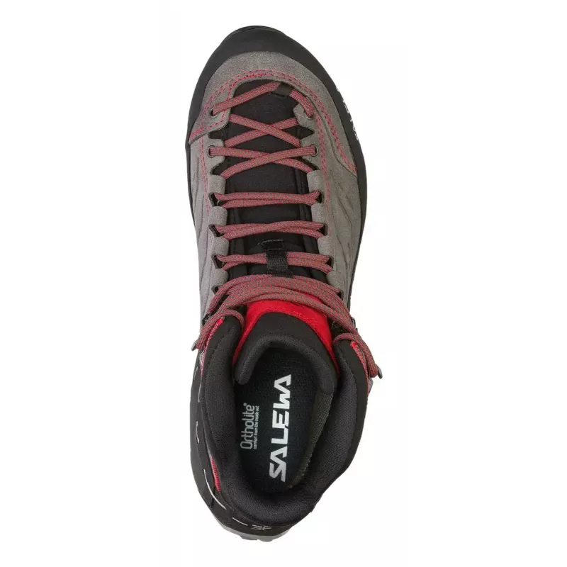 Salewa MTN Trainer Mid GTX Męskie Dorosłe Węgiel Szary Czerwony Skóra Zamsz Vibram