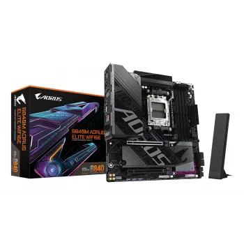 Płyta główna GIGABYTE B840M AORUS ELITE WIFI6E - procesory AMD Ryzen 9000, 10+2+2 faz VRM, do 8200MHz DDR5 (O.C), 2xPCIe 4.0 M.2, Wi-Fi 6E, 2,5GbE LAN, USB 3.2 Gen 2